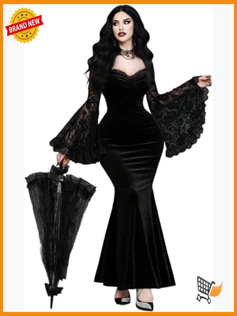 Velvet Mermaid Lace Bell Sleeve Sweetheart Neckline Maxi Dress